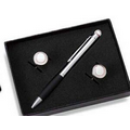 Rounded Baseball Cufflinks & Ball Point Pen Baseball Set with Gift Box